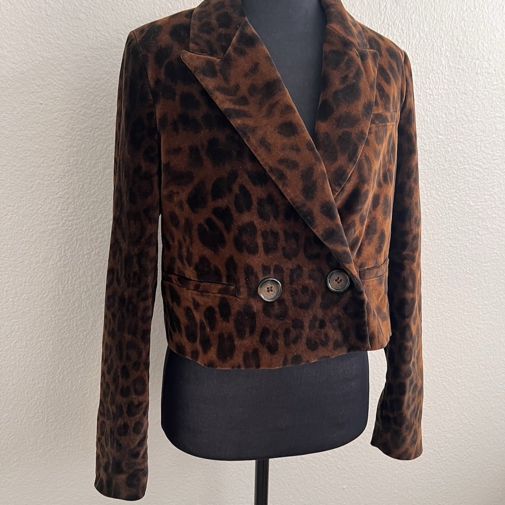 Zara Small Leopard Print Cropped Blazer Mob Wife Animal Print Jacket Y2K Edgy - Picture 3 of 8